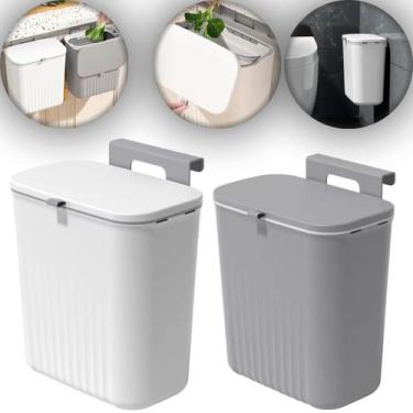 Imagem de Lixeira Suspensa Pendurável Tampa Retrátil Cozinha 9L Armário Pendurar