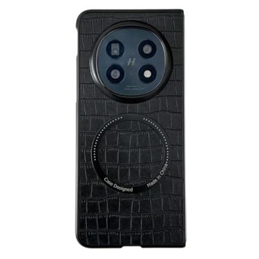 Imagem de HAO RIYLN Capa de couro para Oppo Find N5, capa magnética de telefone com padrão de crocodilo fina, antiqueda, fina, à prova de impressões digitais, preta, Find N5