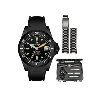 Imagem de ENRIVA Relógio masculino automático Pro Dive masculino relógio giratório de cerâmica bisel de mergulho Relógios de mergulho profissional autovento para homens, Mostrador preto com caixa de ferramentas (moldura de cerâmica)