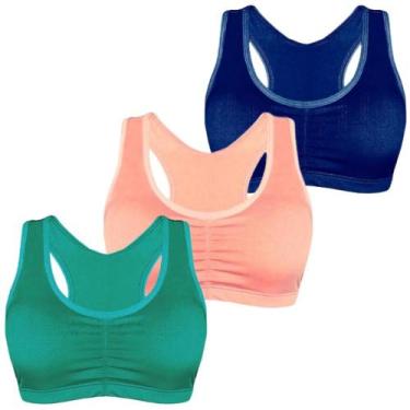 Imagem de Kit 3 Top Fitness Academia Nadador Feminino Com Bojo Removível Liso Tr