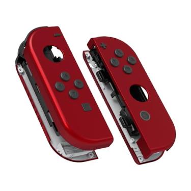 Imagem de eXtremeRate Joycon Caixa de controle portátil com botões completos, capa de reposição DIY para Nintendo Switch Joy-Con – Console Shell não incluído, Scarlet Red, Joycon Shell and Buttons