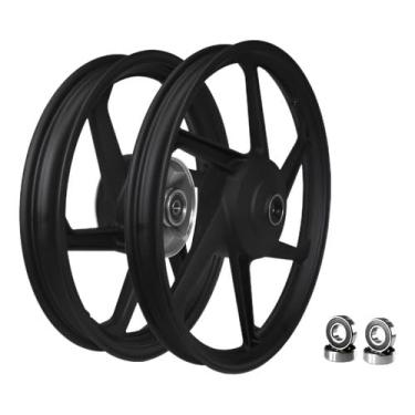 Imagem de Par De Roda Liga Leve 6 Palitos Biz 125 06 Á 21 + Rolamentos