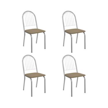 Imagem de Conjunto com 4 Cadeiras Noruega Veludo Bege e Cromado
