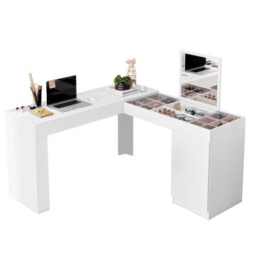 Imagem de Escrivaninha Penteadeira New Star com Espelho/ Vidros de Correr Branco - Mobler