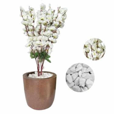 Imagem de Flor Cerejeira Pessegueiro Artificial  Vaso Liso + Pedras - Flor Imp