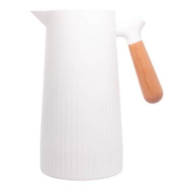 Imagem de Garrafa Térmica Canelada com Cabo em Bambu - Wolff, 1L, Branco