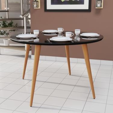 Imagem de Mesa de Jantar Redonda 90x90 Pés Palito Com Tampo em Mdf Com Vidro Moderna 4 Lugares para Sala de Estar e Cozinha (Preto)
