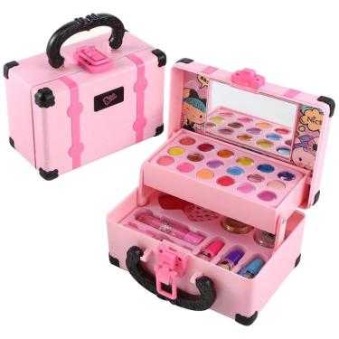 Imagem de Conjunto de maquiagem para crianças com caixa portátil Eyeshadow Lipstick Brush N