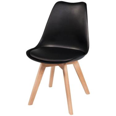 Imagem de Cadeira Leda Preta Charles Eames Wood Com Almofada