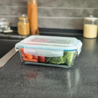 Imagem de Pote Vidro Hermético Marmita Mantimentos Cinza Tampa Empilháveis 640ml