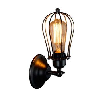 Imagem de SFTBFGG Arandela de parede vintage industrial gaiola de metal Edison lâmpada de parede preta com acabamento ajustável cabeça de cobre com soquete E27 para casa, bar, clube decoração luminária