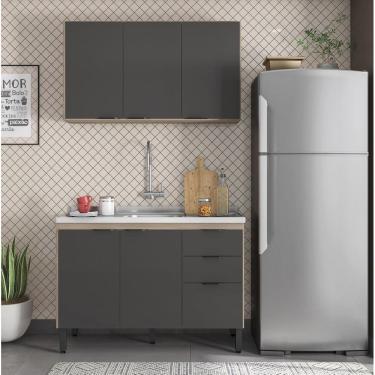 Imagem de Kit Cozinha Firenze Balcão Para Pia 120m sem Tampo e Armário Suspenso 3 Portas - Avena Touch/ Grafito Demóbile 