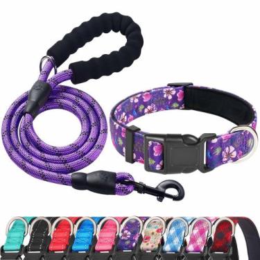 Imagem de Conjunto de coleira e coleira para cães Ladoogo Reflective Neoprene ro