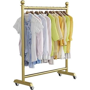Imagem de LIFOND Cabide para roupa com rodas, cabide independente de metal resistente, fácil de montar para armazenamento de roupas, suporte de exibição, barra de roupa para decoração de quarto, dourado C