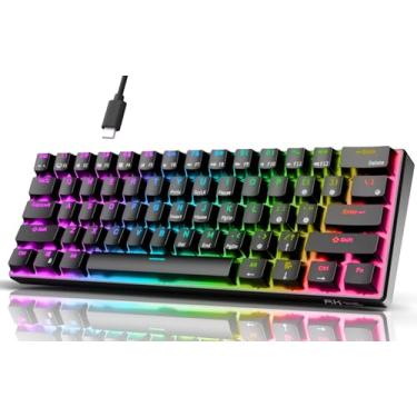 Imagem de Teclado mecânico 60% para jogos RK ROYAL KLUDGE RK61, com fio, programável para QMK/VIA, retroiluminação RGB, 61 teclas, ultracompacto, com hot swap (preto; switch vermelho)