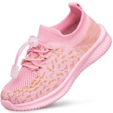 Imagem de HOKYBATM Tênis infantil para meninos e meninas pequenas, leves, respiráveis, atléticos, tênis de corrida, fitness, escola, meias, Rosa choque, 8.5 Toddler