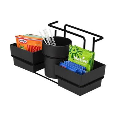 Imagem de Porta Sachês Guardanapos Mexedor Açucar Chá Organizador Preto Fosco -1