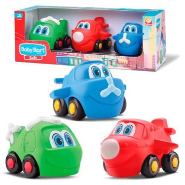 Imagem de 3 Brinquedo Infantil Avião Helicóptero Vinil Macio Bebê - Silmar