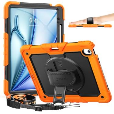Imagem de Timecity Capa para iPad Air 13 polegadas M2 2024 (modelo: A2898, A2899, A2900) com protetor de tela integrado, suporte giratório de 360°, alça de ombro ajustável, recortes, porta-lápis, laranja