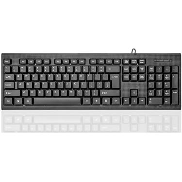 Imagem de Guiheng Teclado de computador com fio, Plug Play USB, teclado numérico grande, indicadores de LED, suportes ergonômicos, dobráveis, letras antidesgaste, teclado de tamanho completo, para Windows, Mac