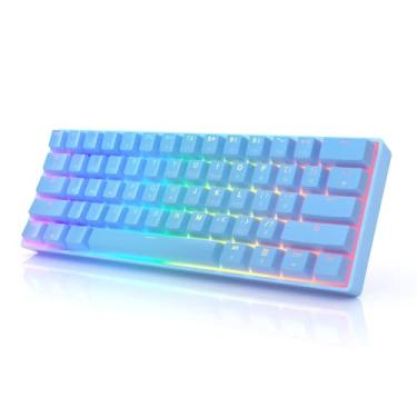 Imagem de Teclado mecânico para jogos HK GAMING GK61s – 61 teclas multicoloridas RGB iluminado por LED retroiluminado com fio, programável para PC/Mac gamer (Gateron, preto mecânico, azul)