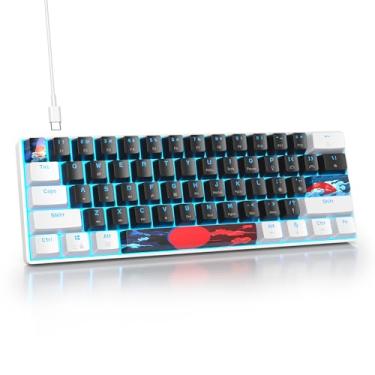 Imagem de surmen 60% teclado mecânico para jogos com interruptor vermelho linear, mini teclado compacto com fio, 60% retroiluminado para laptop, desktop, PC gamer (61 preto-azul gelo)