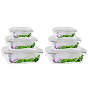 Imagem de Jogo 6 Potes Vidro Hermetico 3 Tamanhos Retangular 4 Travas - Quality 