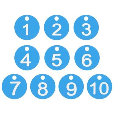 Imagem de PATIKIL 1 a 10 etiquetas numeradas de plástico com identificação numerada para chaveiros de dormitório, armários de academia, azul claro com texto branco