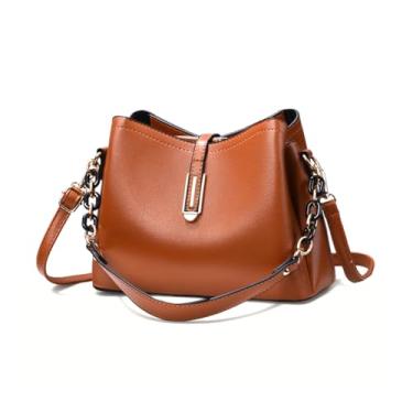 Imagem de Bolsa Feminina Couro Plutônio Bolsa de Ombro Mão Transversal para Uso Diário Luxo Bolsa de Mão Multicamadas Tamanho Médio Moderna (Marrom)