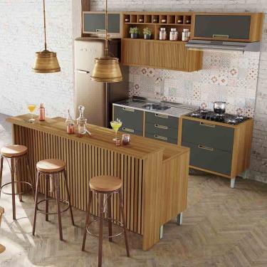 Imagem de Cozinha 08 Pçs Nesher Imperatriz Gourmet 100 Mdf Freijó Com Grafite