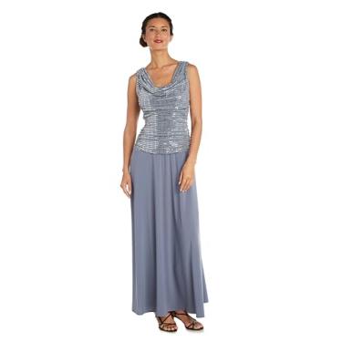 Imagem de R&M Richards Vestido longo feminino com brilho de noite tamanho único, Aço, 44