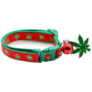 Imagem de Coleira para gatos de maconha com sino e pingente | Coleira de segurança | Tamanho grande ajustável ou coleira de gatinho... (vermelho, pequeno (4,5 kg e menos))