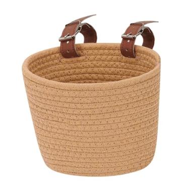 Imagem de oshhni Cesta de bicicleta infantil para transporte, fácil instalação, multifuncional, decoração frontal, cesta de bicicleta para meninos e meninas, compras, Cáqui