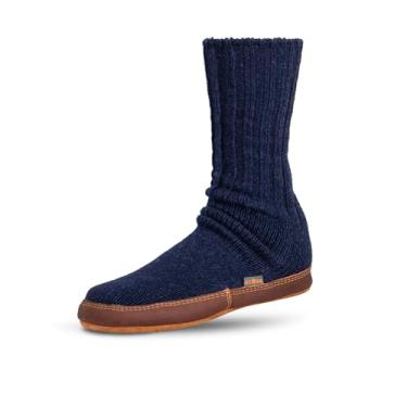 Imagem de Acorn Meia pantufa unissex para adultos, palmilha acolchoada flexível com sola de camurça, comprimento até o meio da panturrilha, Lã Ragg cobalto, Small