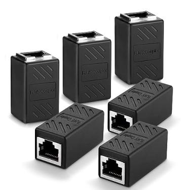Imagem de QAWESDX Pacote Com 6 Acopladores Rj45 Cat6 - Extensor E Adaptador Ethernet Fêmea Para Fêmea, Compatível Cabos Cat5E, Cat5 Cat7