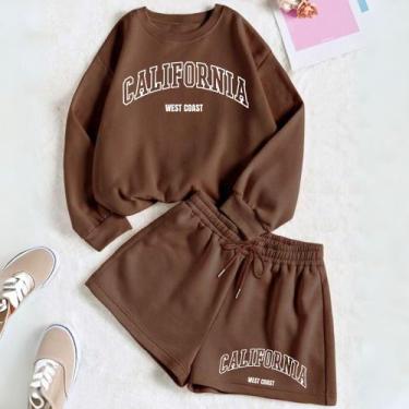 Imagem de Kit Com 2 Peças Moletom GOLA CARECA E Short Feminino Moletinho Estamp 