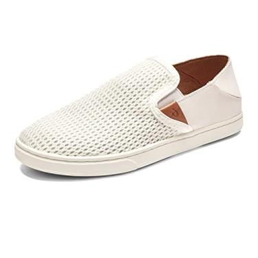 Imagem de OLUKAI Pehuea Tênis Feminino Slip On, Sapatos Casuais Para O Dia A Dia, Salto Baixo E Malha Respirável, Leve E Conforto O Dia Todo, Branco Brilhante/Branco Brilhante, 7,5