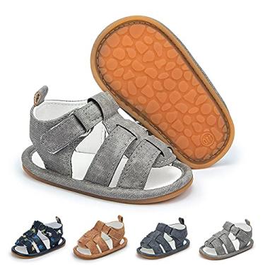 Imagem de Save Beautiful Summer Sandálias infantis para meninos com sola macia antiderrapante sapatos para primeiros passos, A/Cinza com sola de borracha, 0-6 Months Infant