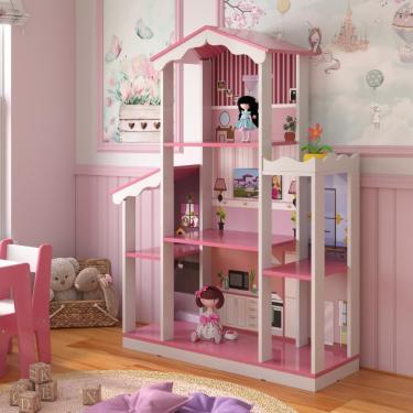 Imagem de Casa De Boneca Com 8 Cômodos Salónica Branco Rosa