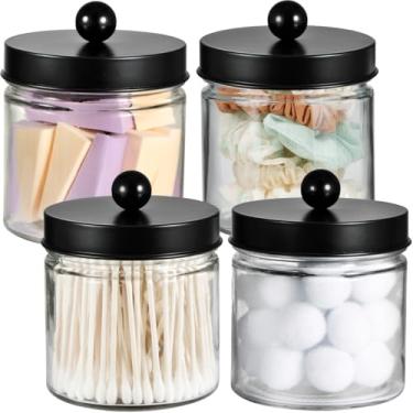 Imagem de SheeChung Organizadores e armazenamento de banheiro – Pacote com 4 suportes Qtip potes de boticário de banheiro para cotonetes, redondos, bolas, pontas Qtips, esponjas de maquiagem, fio dental, sais