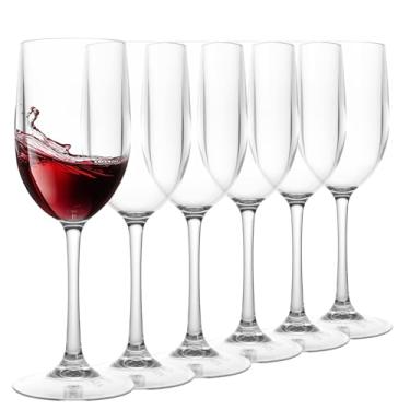 Imagem de Copo de vinho de plástico inquebrável de 227 g, conjunto de 6 taças de vinho transparentes, tinto ou branco, prateleira superior segura para lava-louças, livre de BPA (transparente, pequena)
