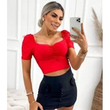 Imagem de Cropped drapeado manga bufante poliester - filo modas, Pink, M