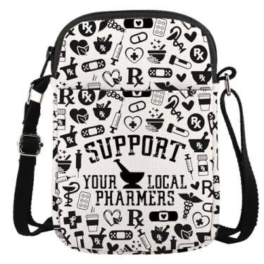 Imagem de GJTIM Bolsa tiracolo para presente de farmácia para técnico de farmácia, presente de graduação, apoia seu farmacêutico local, Local Pharmers Cr, Multifuncional