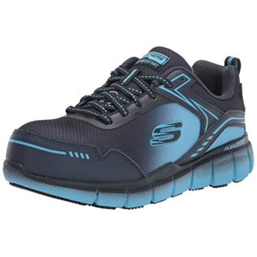 Imagem de Skechers Sapato feminino com cadarço e biqueira de segurança, Azul marinho/azul, 5.5