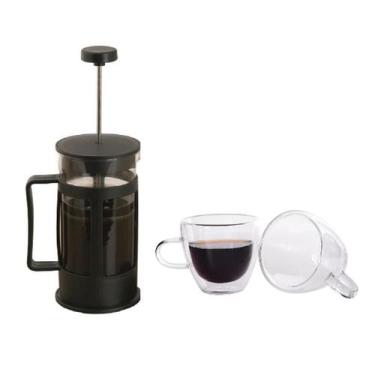 Imagem de Kit Cafeteira Francesa 600Ml + Canecas Vidro Duplo 120Ml - Kadê