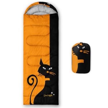 Imagem de Smell Sunshine Saco de dormir infantil para meninos e meninas, estampa laranja de gato preto, leve, quente, portátil, uso interno, impermeável, resistente ao clima frio, saco de dormir para