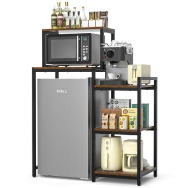 Imagem de ikkle Mini suporte de geladeira com prateleiras de armazenamento, mini armário de geladeira de 3 andares, suporte de micro-ondas, prateleira de armazenamento de madeira com espaço de armazenamento de