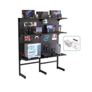 Imagem de JWX DDB Gaming Standing Shelf Units, Home Office cabinets with Metal Pegboard and 15 Pieces Organizer Tool Holders