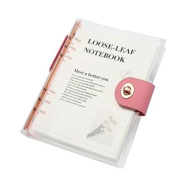 Imagem de Fichário de caderno recarregável A5 transparente com 90 folhas de papel pautado ouro rosa 6 anéis protetor de capa de PVC transparente macio capa protetora de folha solta para diário com fecho de