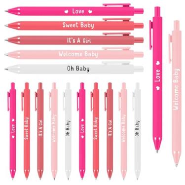 Imagem de Sayglossy 50 canetas esferográficas multicoloridas para chá de bebê, lembrancinhas a granel, para meninos ou meninas, canetas esferográficas retráteis de tinta preta para chá de bebê, presentes de